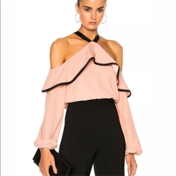NWT Alexis Malia Off- Shoulder Blush Rose Ruffle Blouse XS Revolve - Picture 1 of 15